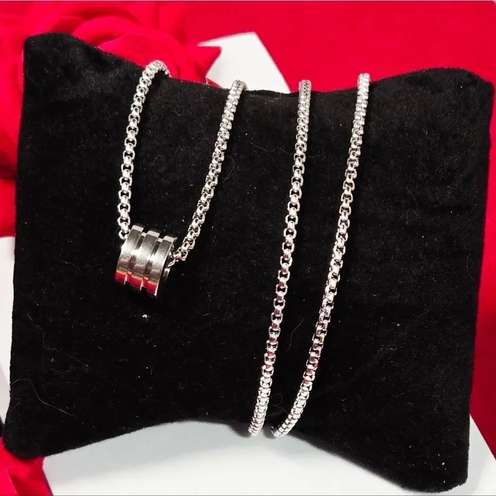 Men’s Titanium Steel Silver Cylinder Barrel Pendant Necklace Hip Hop Minimal 24